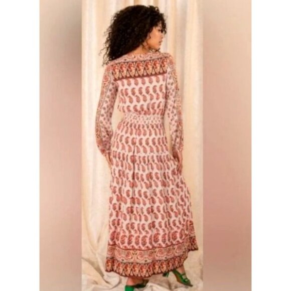 Raga Blooming Trails Floral Paisley Split Front Maxi Dress S V-Neck Boho Anthro - Picture 7 of 8